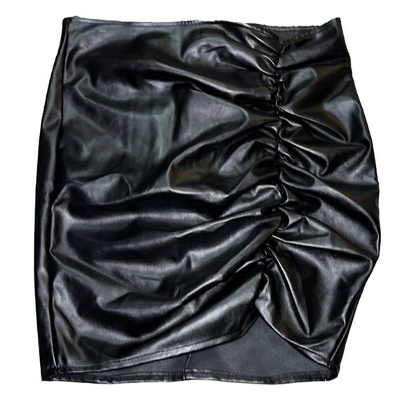FTF Faux Leather Ruched Skirt - Picture 2 of 14